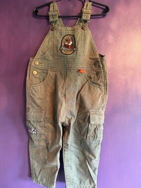 Scooby Dooby Doo “Test Pilot” 2000 Warner Bros Kids Olive Green Cargo Overalls
